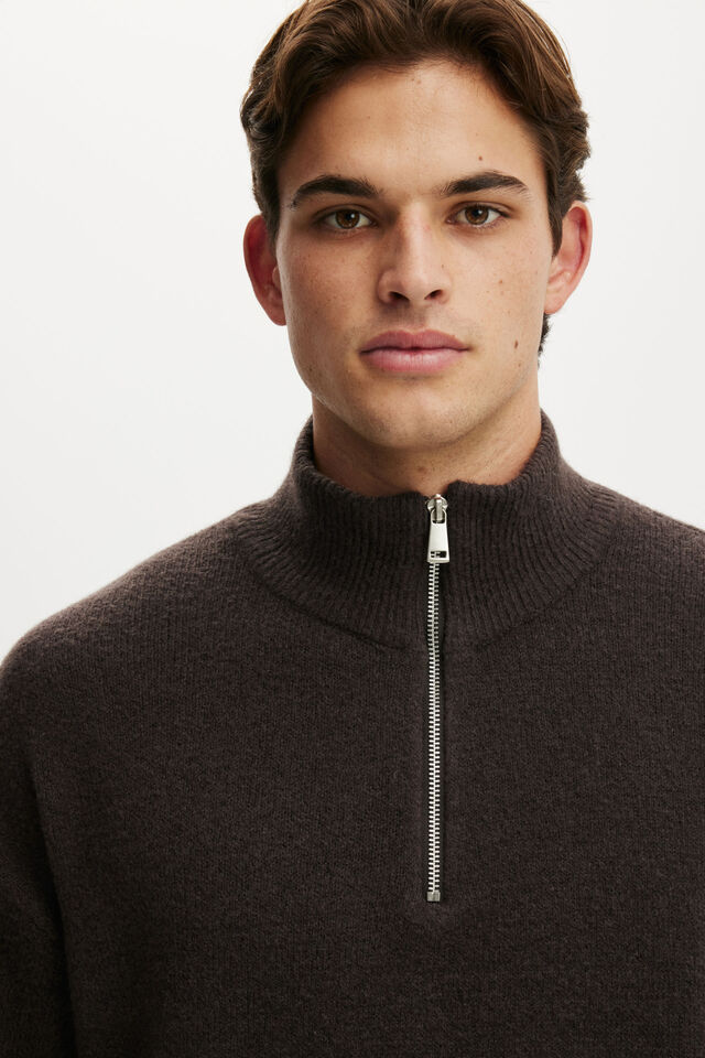 Super Soft Quarter Zip Sweater, BITTER BROWN