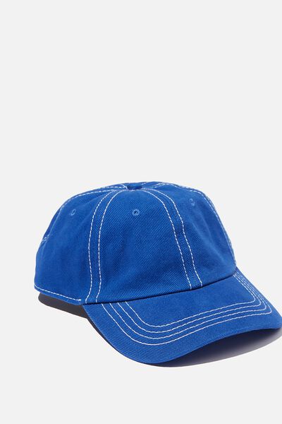 Premium 6 Panel Worker Hat, ROYAL BLUE / WHITE STITCH