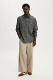 Denim Long Sleeve Worker Shirt, BLACK CHAMBRAY - example image 2
