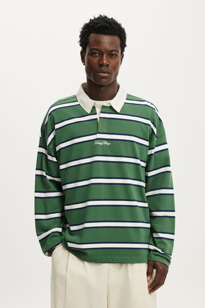 Box Fit Rugby Polo, GREEN BOLD STRIPE