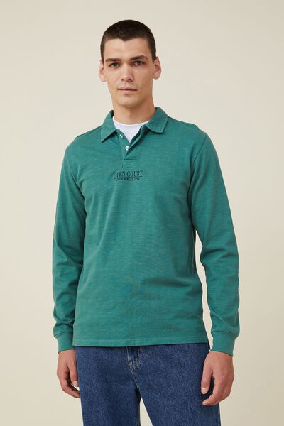 Rugby Long Sleeve Polo, PINE NEEDLE GREEN