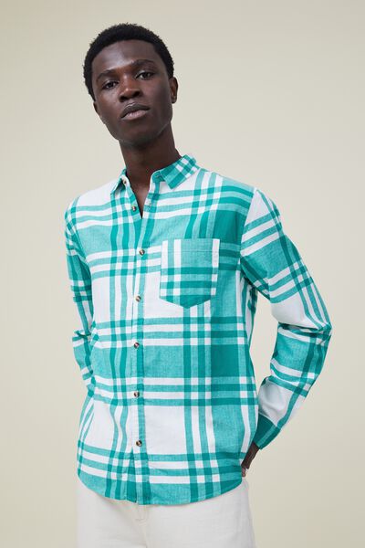 Camden Long Sleeve Shirt, GREEN BOLD CHECK