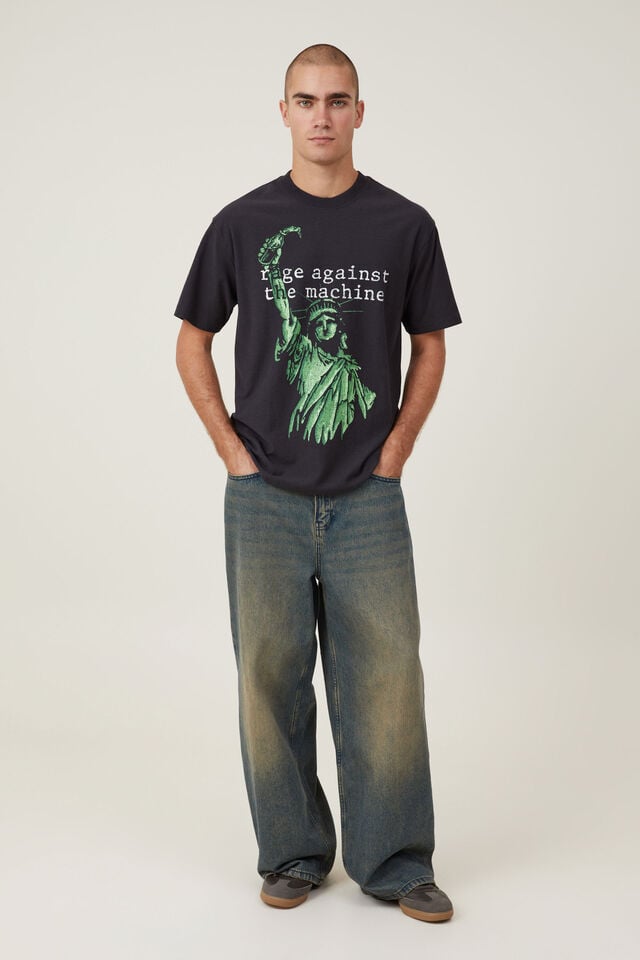Camiseta - Rage Against The Machine Loose Fit T-Shirt, LCN WMG WASHED BLACK/RATM - LIBERTY