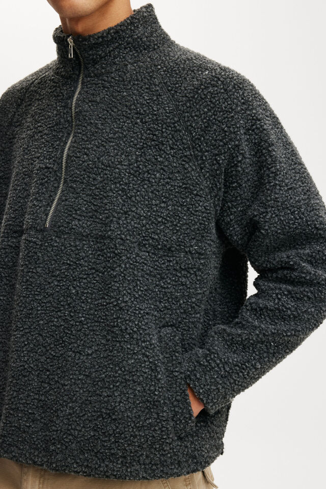 Teddy 1/2 Zip Fleece, BLACK