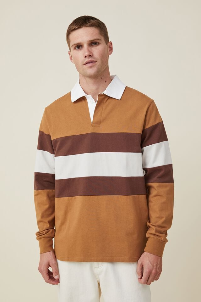 Rugby Long Sleeve Polo, GINGER TRI STRIPE