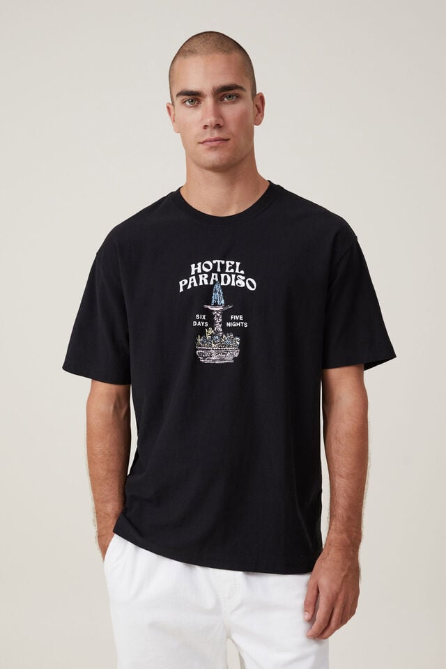 Premium Loose Fit Art T-Shirt, BLACK/ HOTEL PARADISO