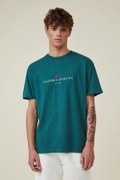 Premium Loose Fit Classic T-Shirt, DEEP SEA TEAL/ACADEMIE SPORTIVE FLAGS