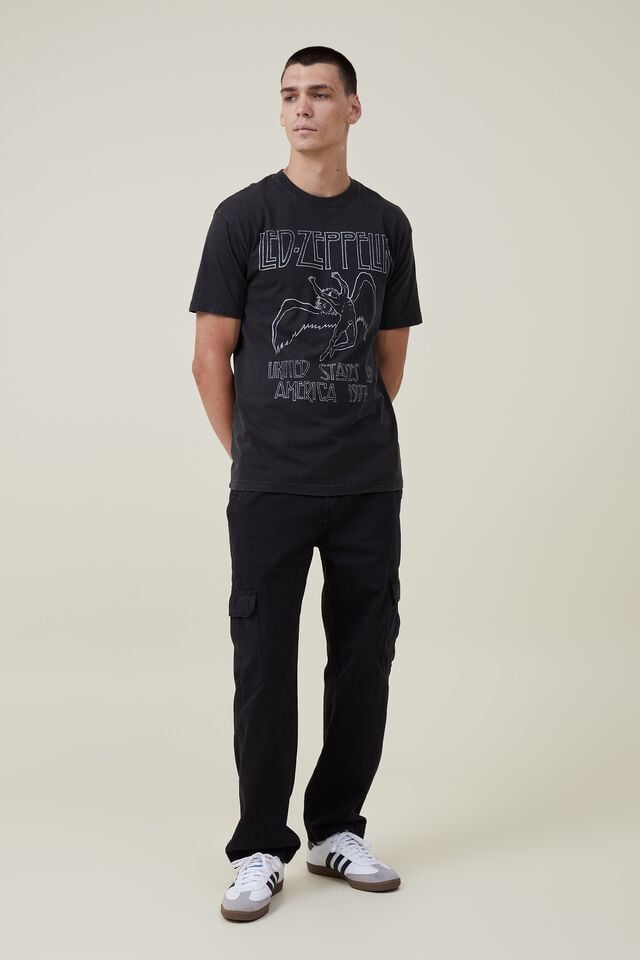Premium Loose Fit Music T-Shirt, LCN LED WASHED BLACK/LED ZEPPELIN-ICARUS LOGO