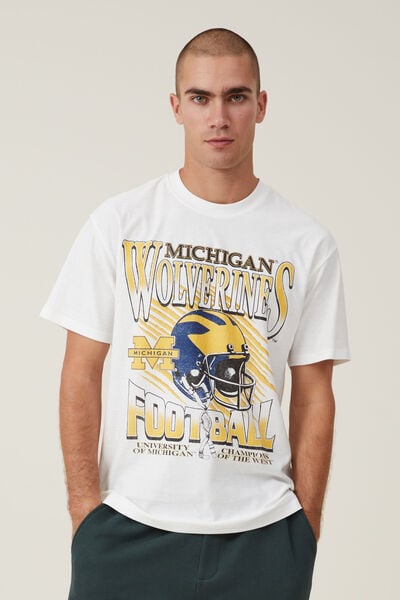 License Loose Fit College T-Shirt, LCN IMG VINTAGE WHITE/MICHIGAN - HELMET