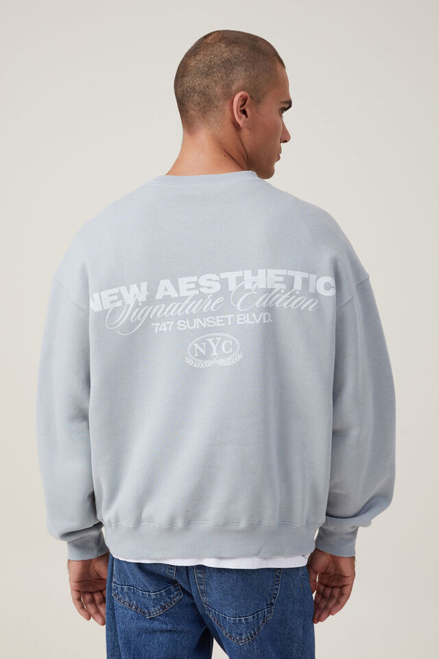 Box Fit Graphic Crew Sweater, BLUE HAZE / NEW AESTHETIC