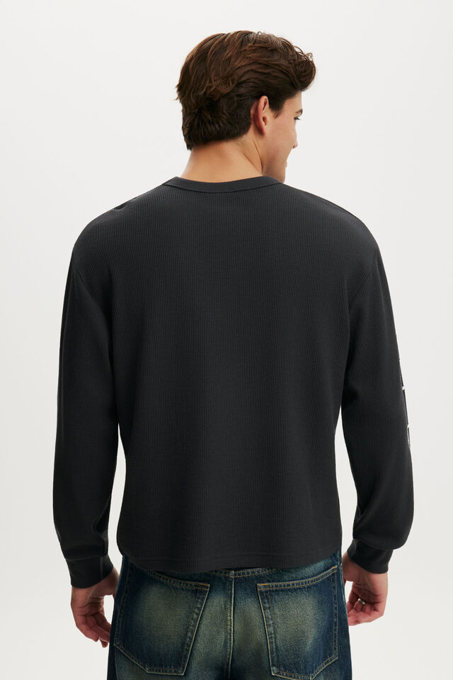 Cropped Fit Textured Graphic Ls T-Shirt, WASHED BLACK / SHINJUKU COWBOYS