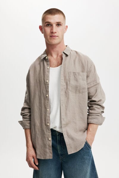 Linen Long Sleeve Shirt, DOVE