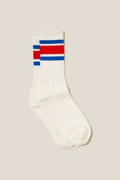 Essential Sock, VINTAGE WHITE/ROYAL BLUE/RED TRIPLE STRIPE