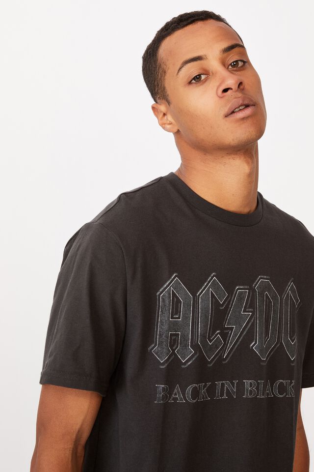 Tbar Collab Music T-Shirt, LCN PER WASHED BLACK/ACDC-BACK IN BLACK