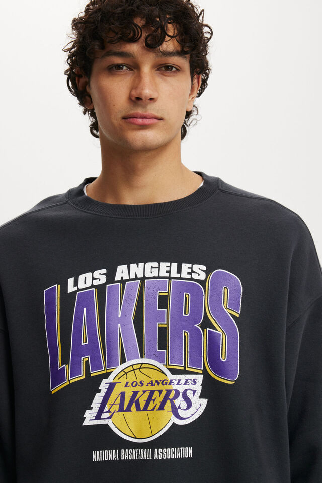 NBA LA Lakers Box Fit Crew Sweater, LCN NBA WASHED BLACK/LOS ANGELES -LAKERS FADE