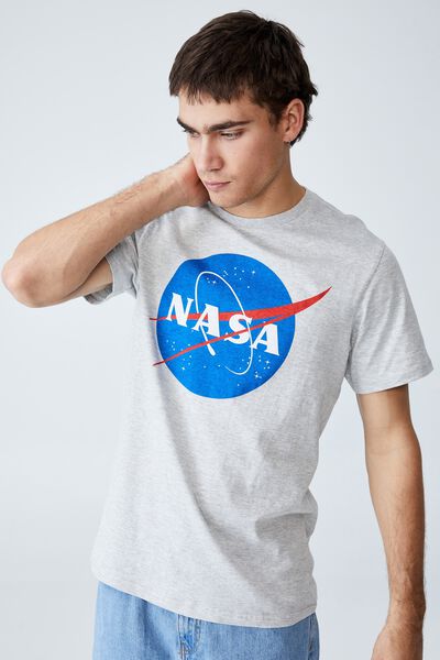 Tbar Collab Pop Culture T-Shirt, LCN NAS LIGHT GREY MARLE/NASA - WORLD LOGO