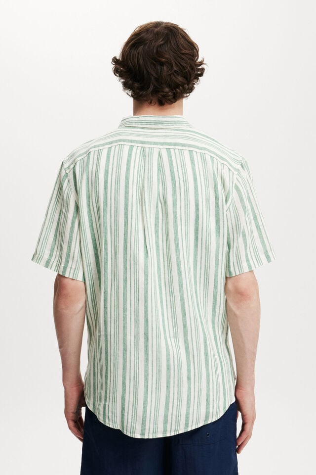 Linen Short Sleeve Shirt, EMERALD STRIPE