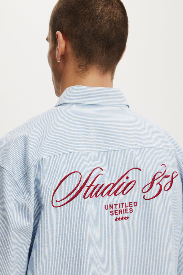 Ventura Short Sleeve Shirt, BLUE STRIPE EMB