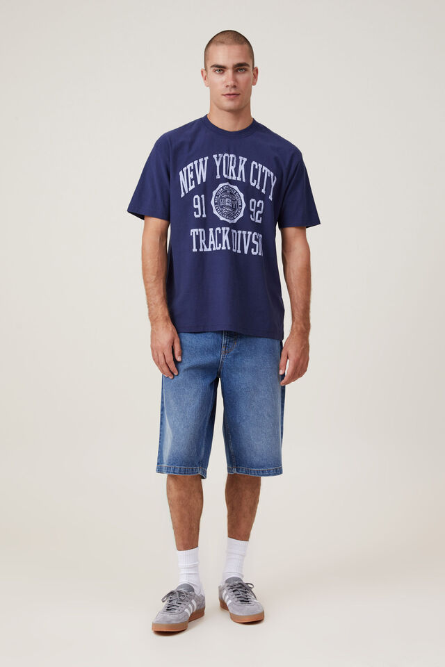 Camiseta - Loose Fit College T-Shirt, INDIGO / NY TRACK DIV