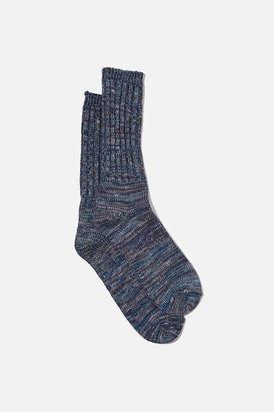 Chunky Knit Sock, NAVY/BLUE/GREY