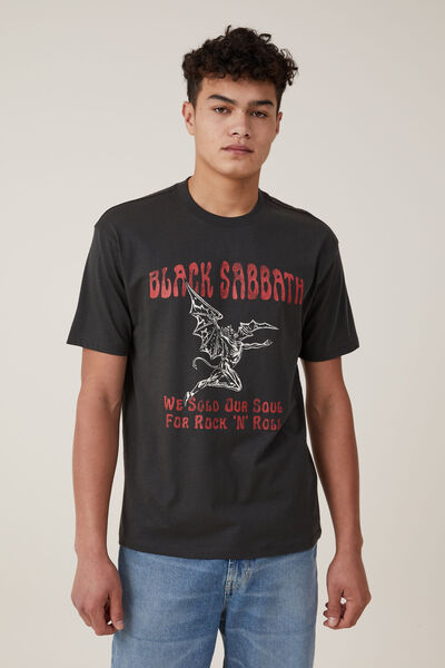 Loose Fit Music T-Shirt, LCN BRA WASHED BLACK/BLACK SABBATH -SOLD O