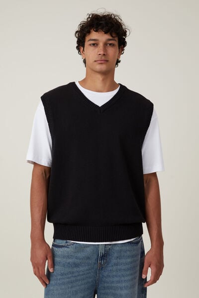 Vintage Knit Vest, BLACK