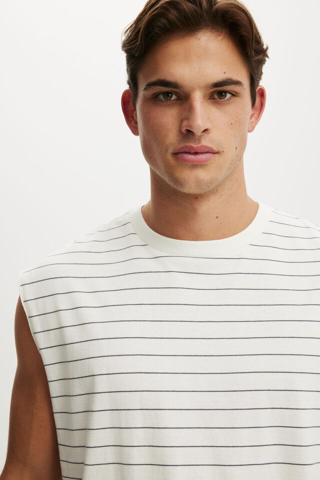 Cropped Fit Muscle, VINTAGE WHITE / DENIM BLUE STRIPE