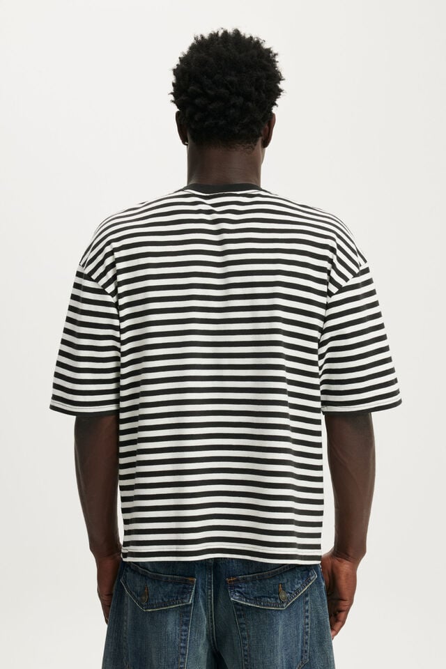 Cropped Fit T-Shirt, WASHED BLACK / VINTAGE WHITE STRIPE