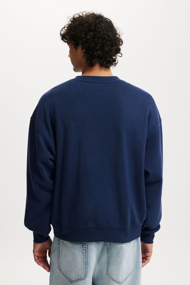 Box Fit Graphic Crew Sweater, INDIGO  / SHIFTY BOYS ARCH