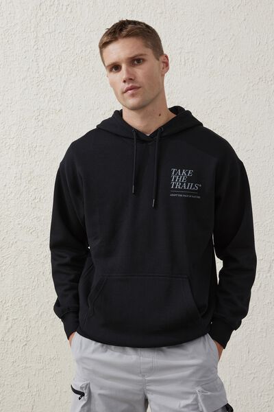Active Graphic Hooded Fleece, BLACK / TAKE THE TRAILS