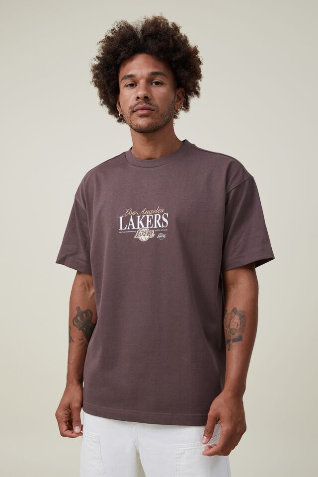 Los Angeles Lakers Nba Box Fit T-Shirt, LCN NBA WASHED CHOCOLATE/LOS ANGELES LAKERS