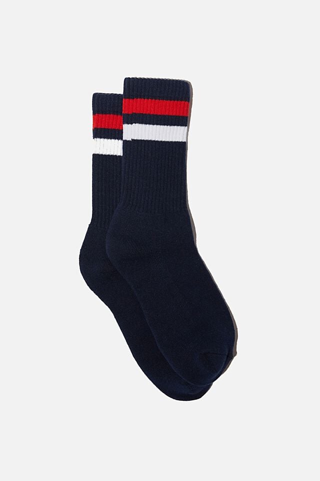 Meias - Essential Active Sock, NAVY/RED/WHITE SPORT STRIPE