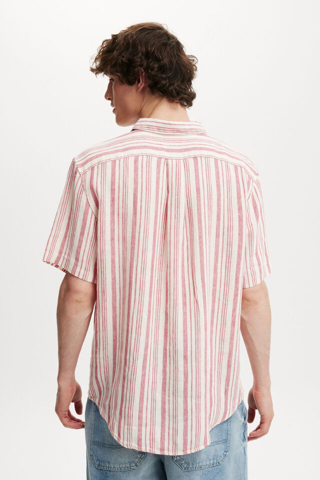 Linen Short Sleeve Shirt, PINK STRIPE