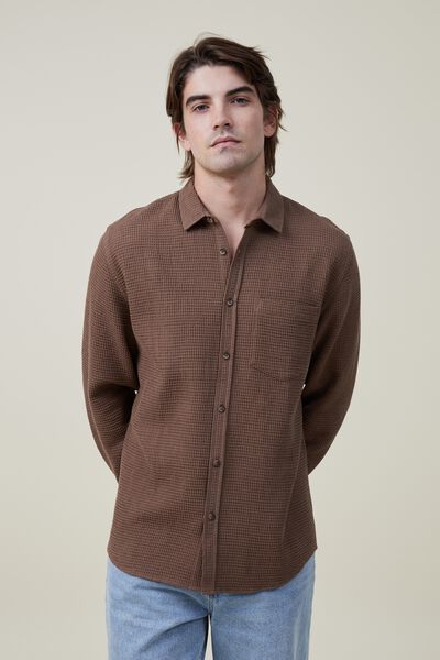 Camisas - Portland Long Sleeve Shirt, CHOCOLATE WAFFLE