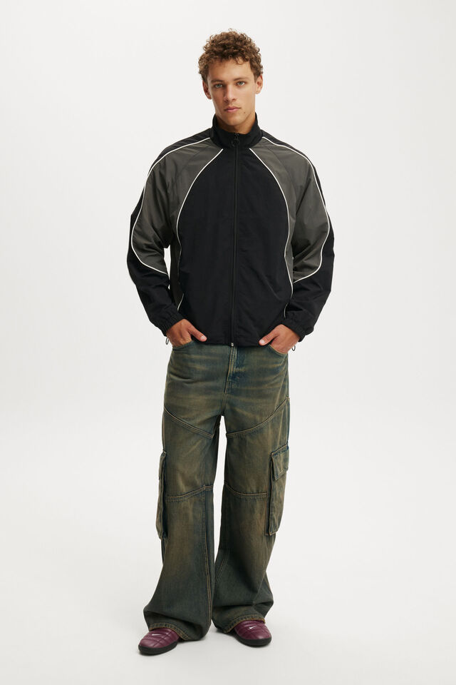 Panelled Spray Jacket, BLACK / GREY