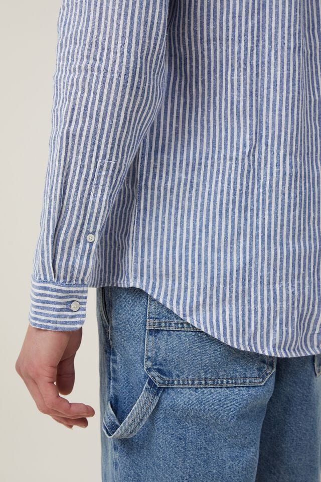 Linen Long Sleeve Shirt, EAST COAST BLUE STRIPE