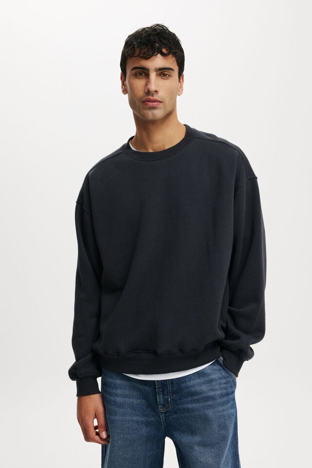 Box Fit Crew Sweater, WASHED BLACK