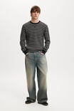 Chunky Waffle Long Sleeve Tshirt, BLACK/CHAR STRIPE - alternate image 2