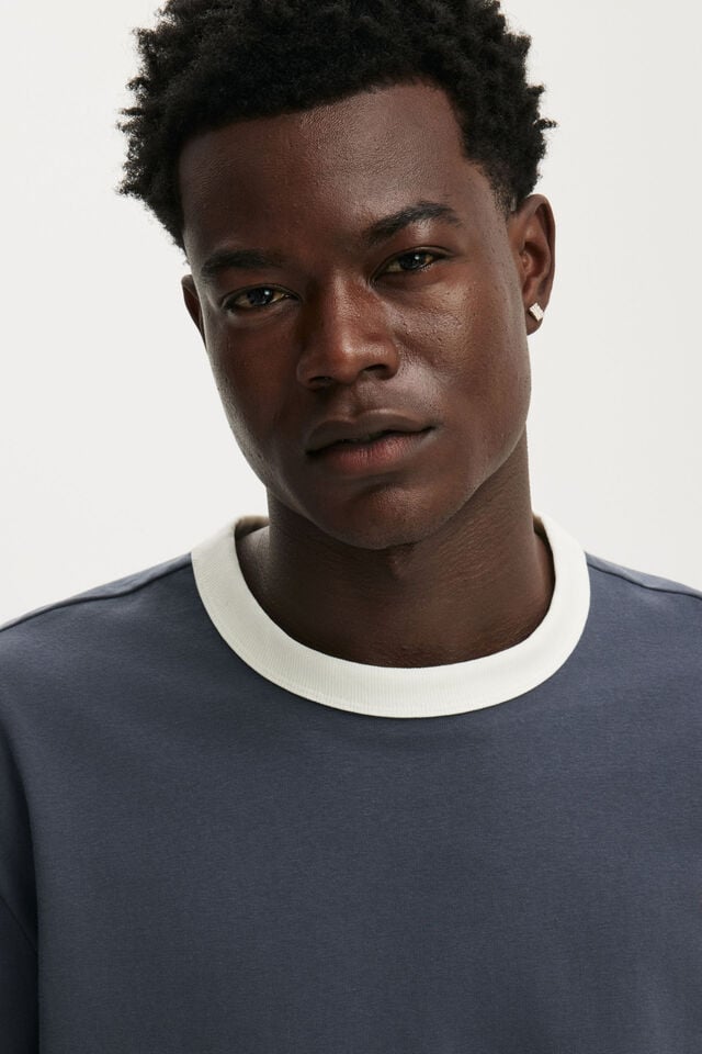 Cropped Fit T-Shirt, DENIM BLUE / VINTAGE WHITE RINGER