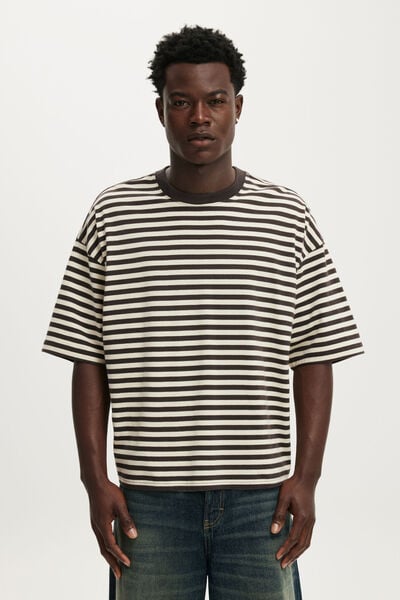 Cropped Fit T-Shirt, OAT / BITTER BROWN STRIPE