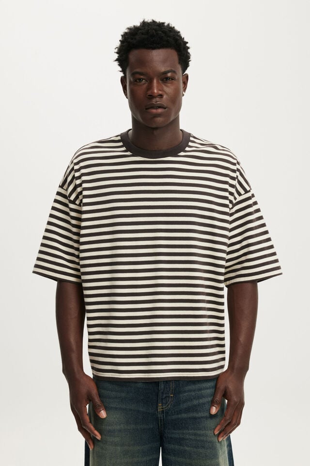 Cropped Fit T-Shirt, OAT / BITTER BROWN STRIPE
