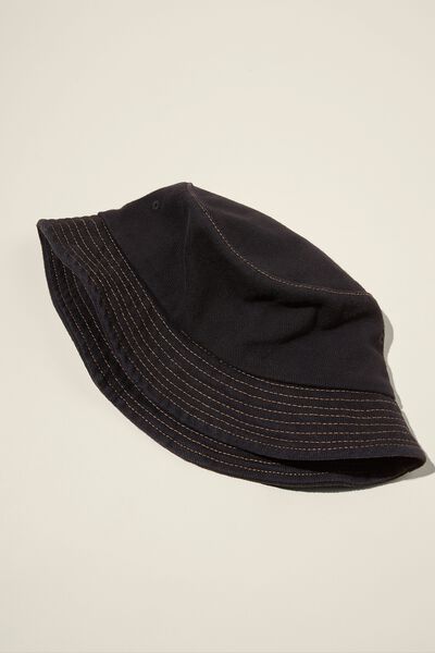 Cotton Stitch Bucket Hat, BLACK / TOBACCO STITCH