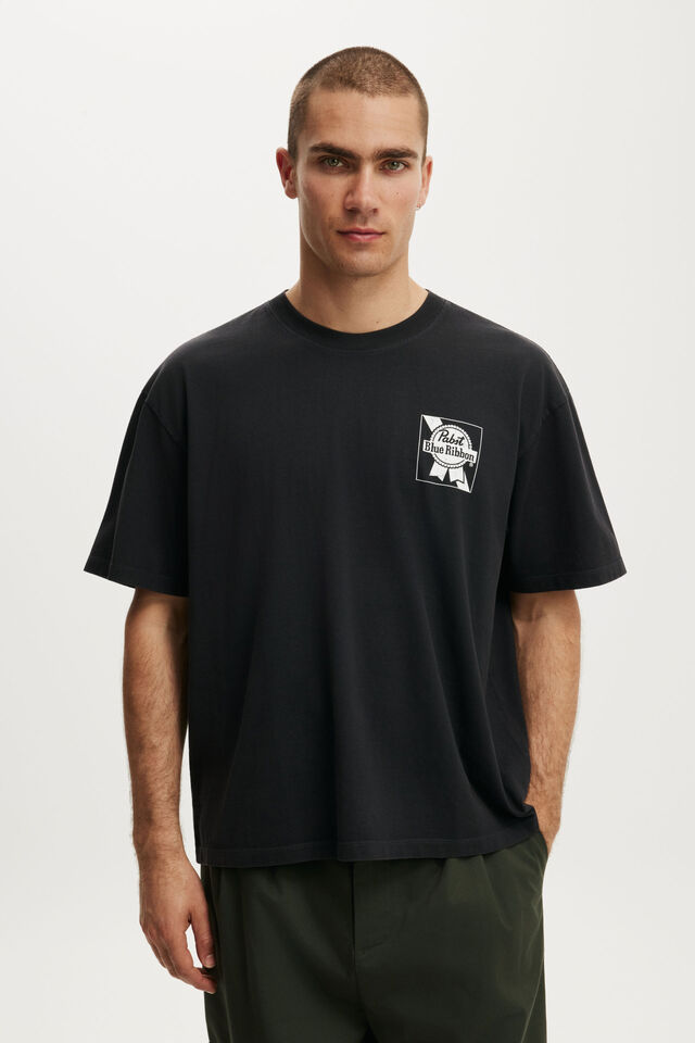 Everyday Fit License Beer T-Shirt, LCN PAB WASHED BLACK / PABST - BLUE RIBBON