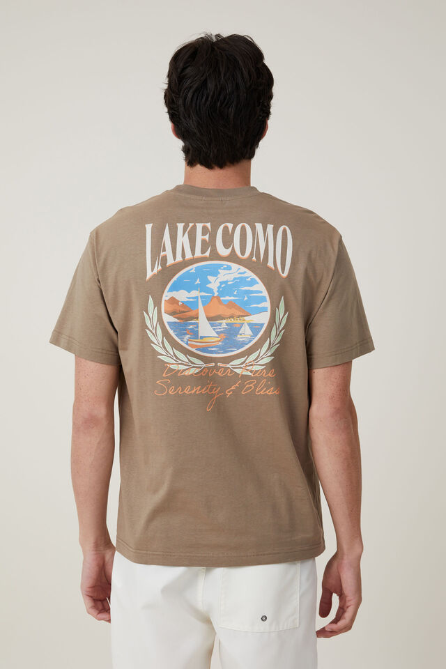 Premium Loose Fit Art T-Shirt, COFFEE /LAKE COMO
