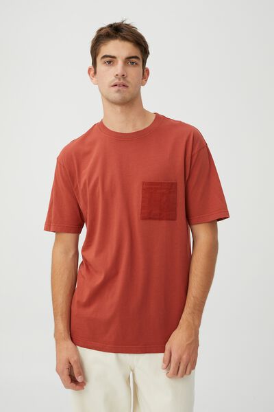 Loose Fit T-Shirt, AUBURN/CORD POCKET