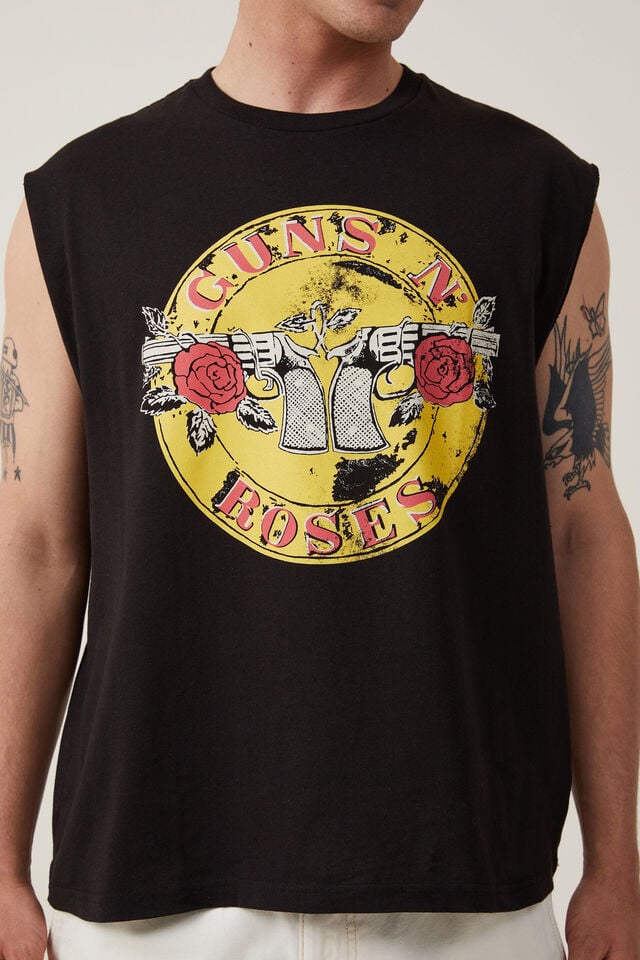 Guns N Roses Oversized Muscle Tank, LCN BRA BLACK / GUNS N ROSES - FADED LOGO