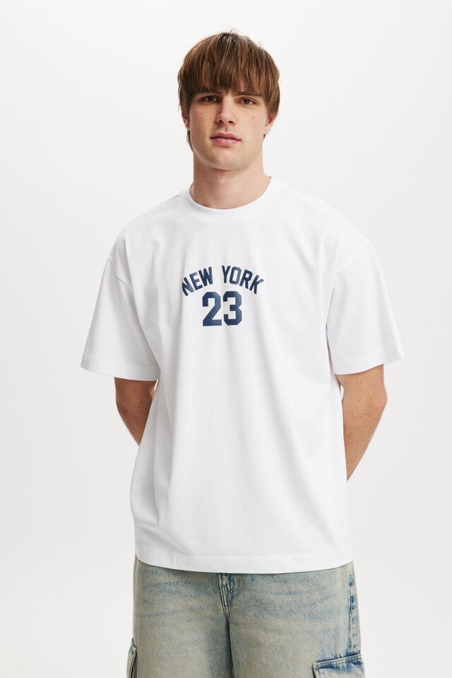 Box Fit College T-Shirt, WHITE/NEW YORK 23 NAVY