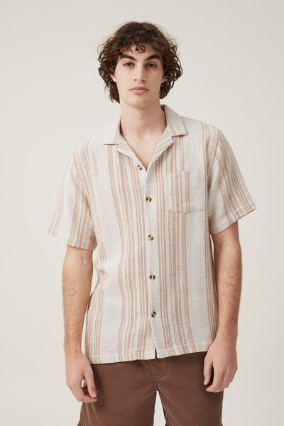 Palma Short Sleeve Shirt, TAN STRIPE