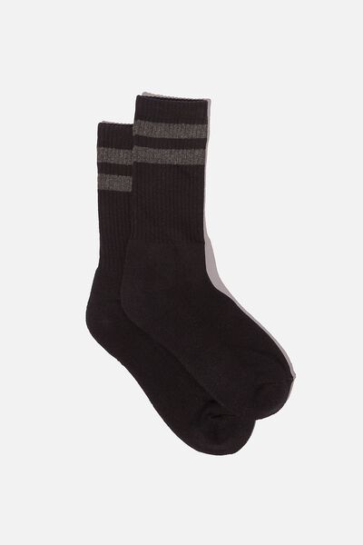 Essential Active Sock, BLACK/CHAROAL MARLE/SPORT STRIPE