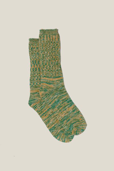 Chunky Knit Sock, ORANGE / GREEN/WHITE